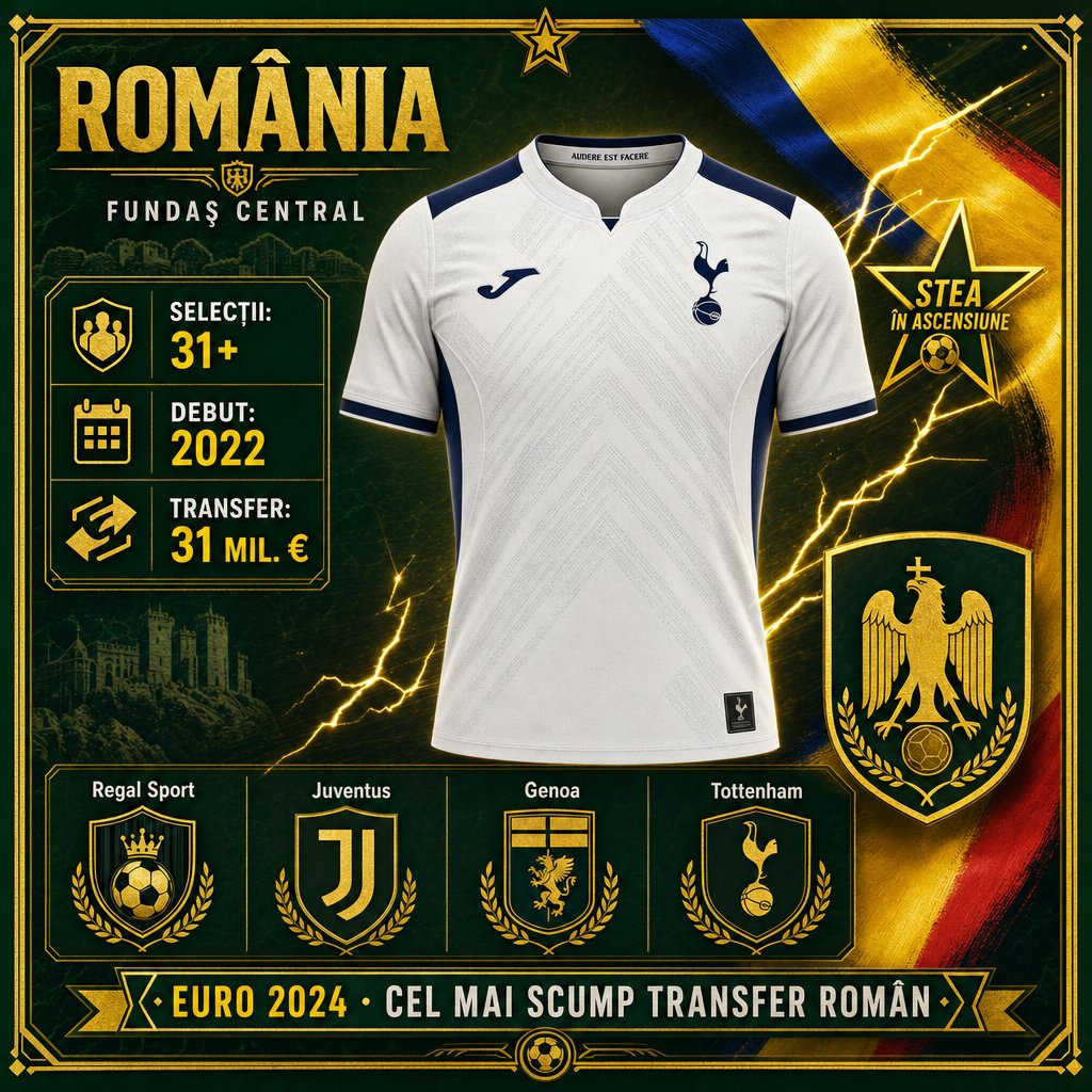 Career card Radu Dragusin — 31+ selectii Romania, transfer Tottenham 31 mil. euro